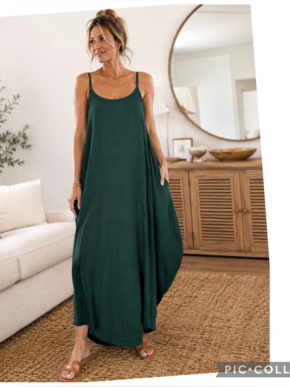 Halara NWT Green Balloon Draped Maxi Dress Pockets Size L